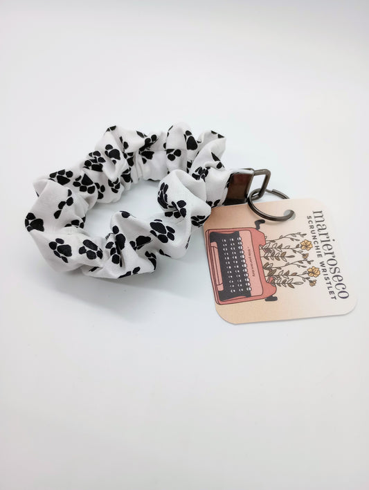 White paw print scrunchie wristlet