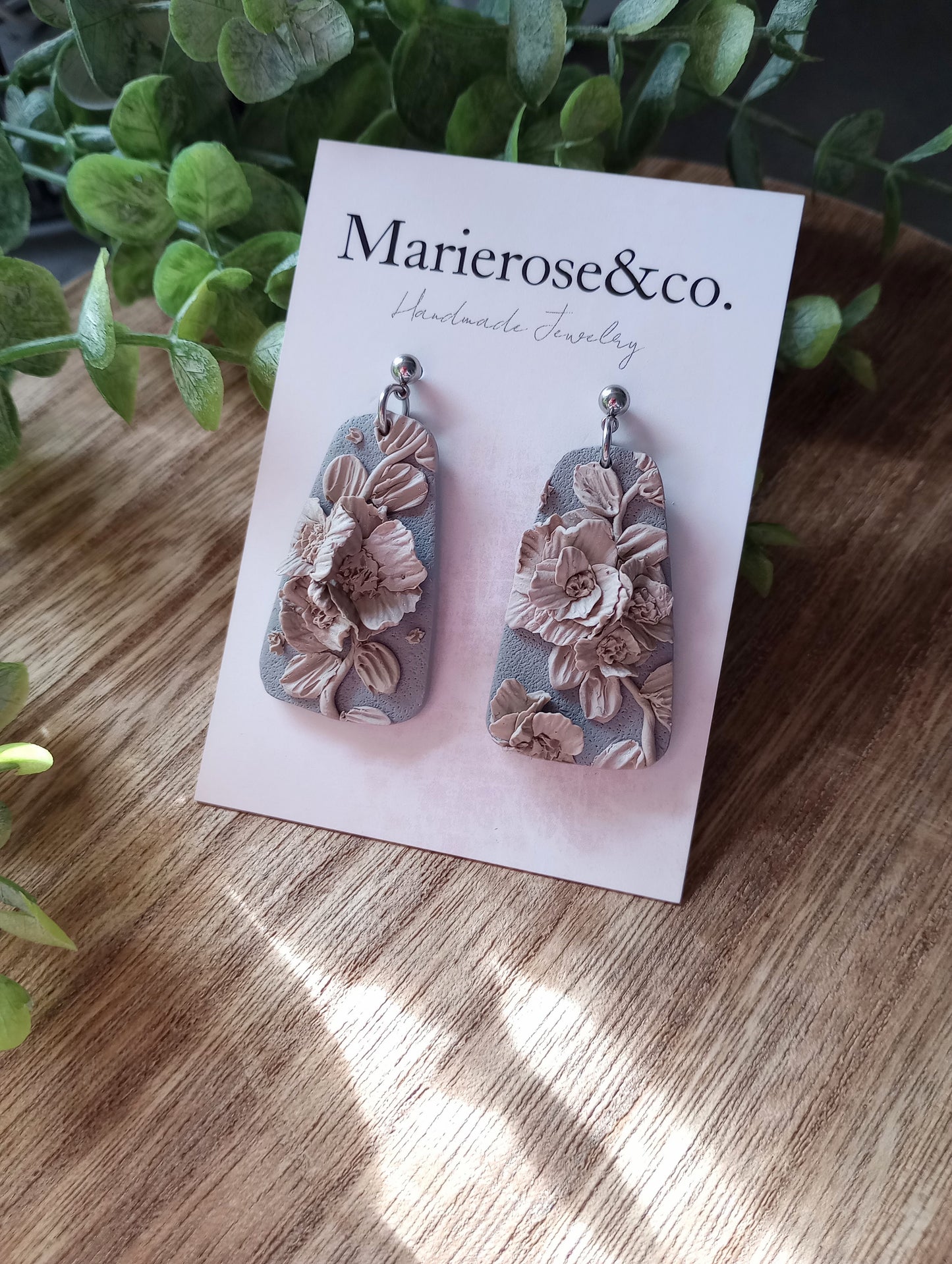 Grey floral earrings