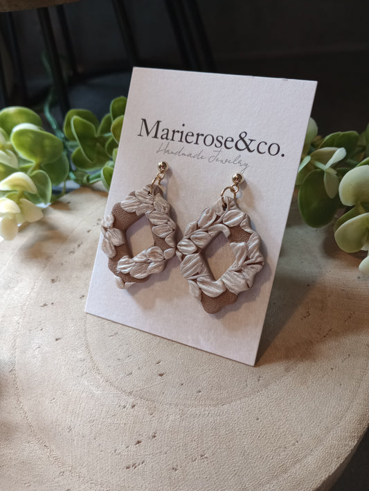 Tan floral diamond earrings