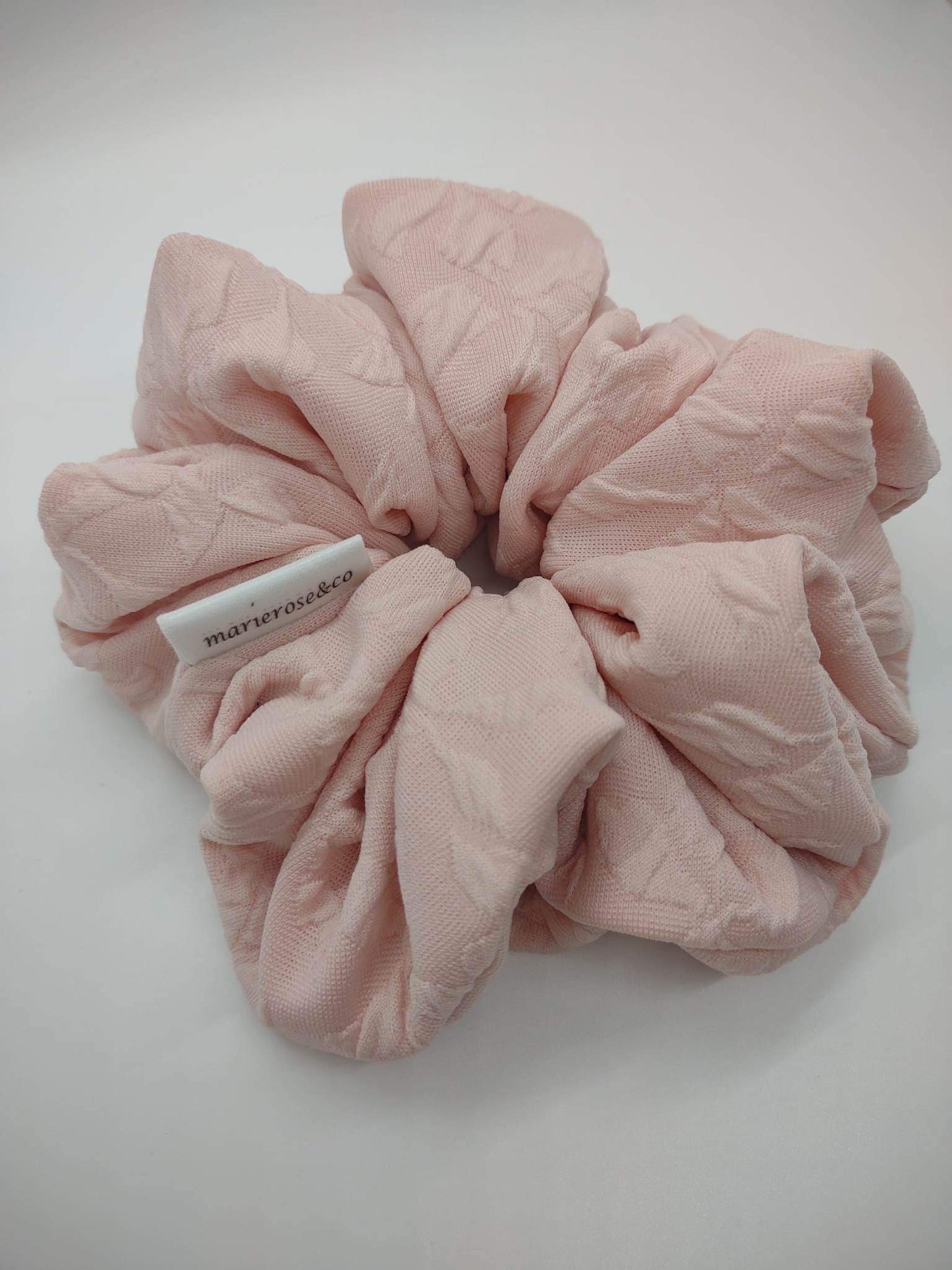 Medium pink floral imprinted scrunchie