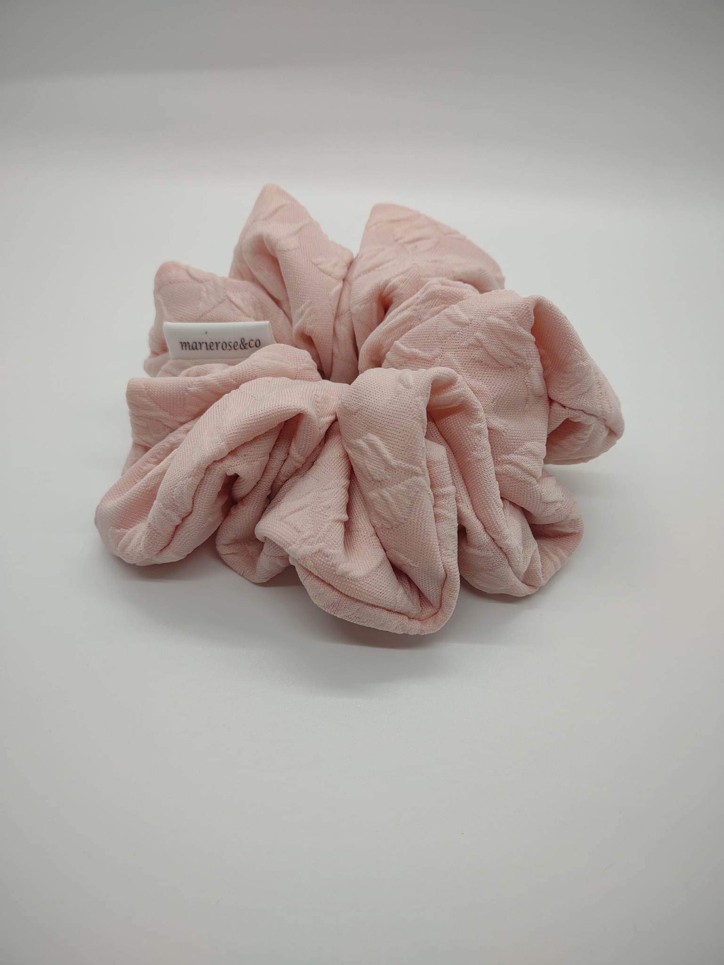 Medium pink floral imprinted scrunchie